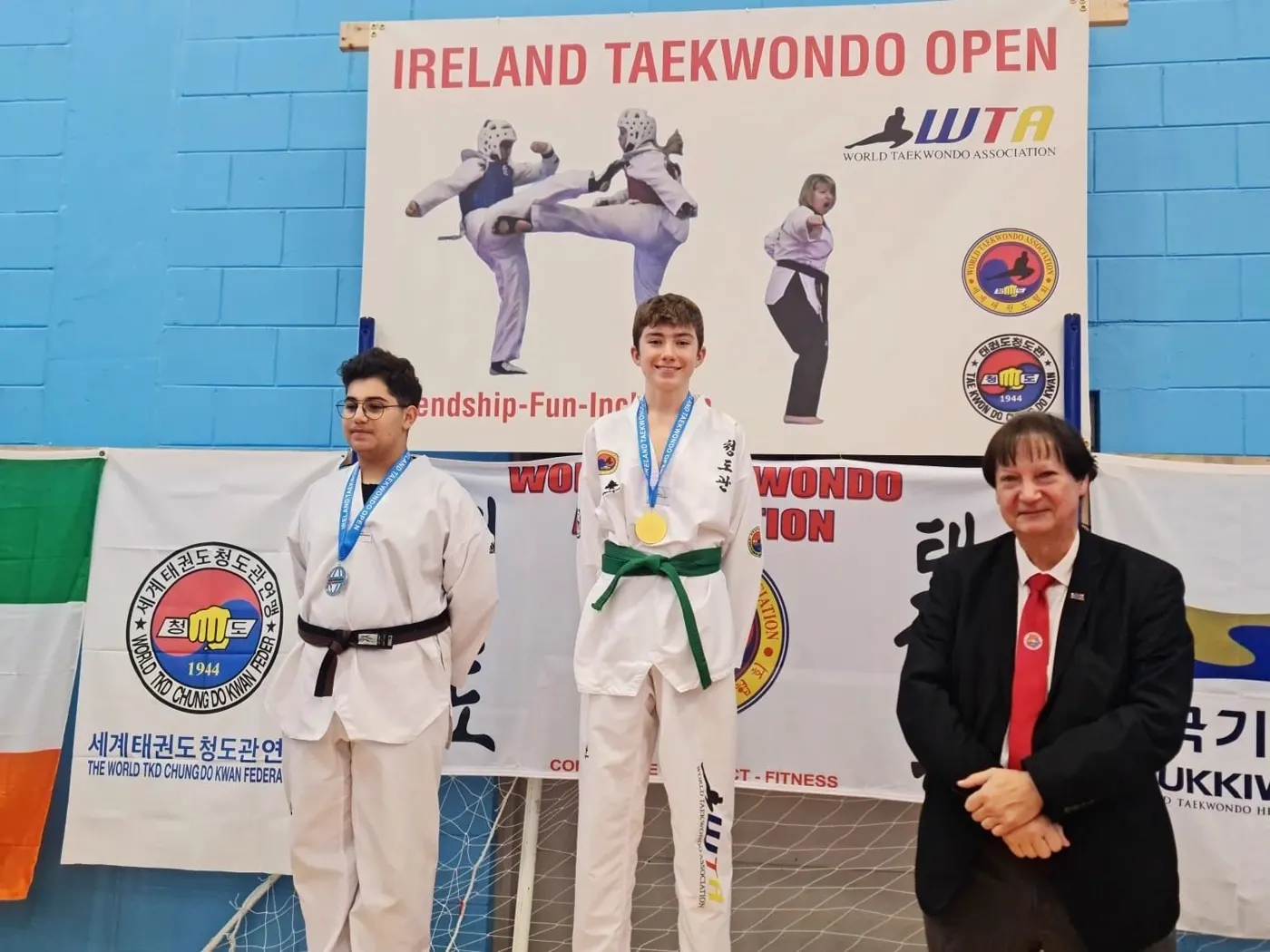Medal winners on the podium at the Ireland Taekwondo Open 2023
